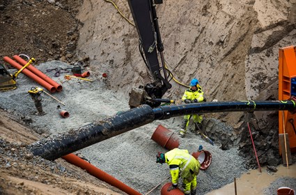 Many deep shafts have been dug in several places at the same time. Photo: Kristina Strand Larsson, Lund Municipality.