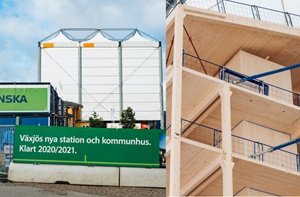 Under the tall tent in the middle of the city, the construction of Växjö station and town hall was taking place. The dry workplace enabled good and time-saving logistics.